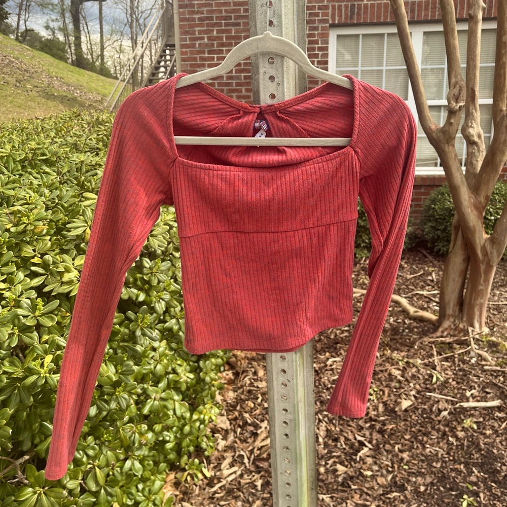 Urban Outfitters, red square neckline shirt.